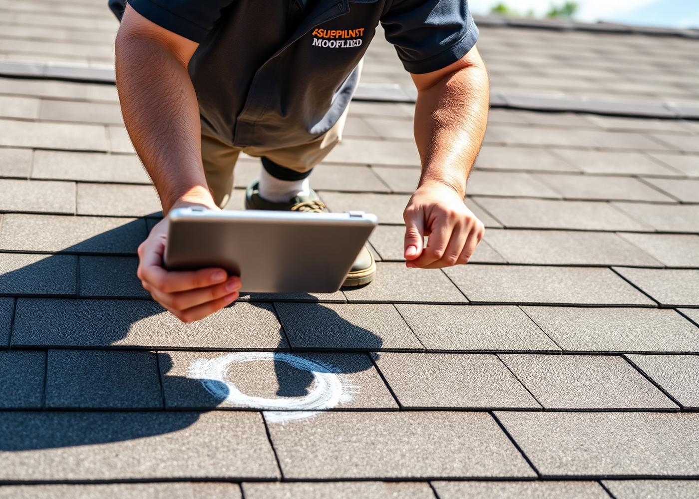 Pro-Resto inspector marking hail damage on shingles